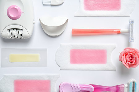 Set for epilation on white background, flat layの写真素材
