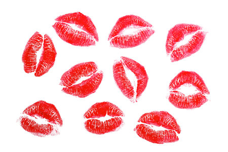 Lipstick kisses isolated on whiteの写真素材