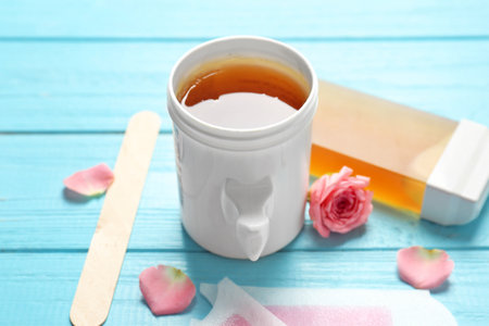 Set for epilation on wooden backgroundの写真素材