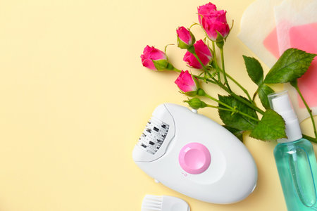 Set for epilation on color background, flat layの写真素材