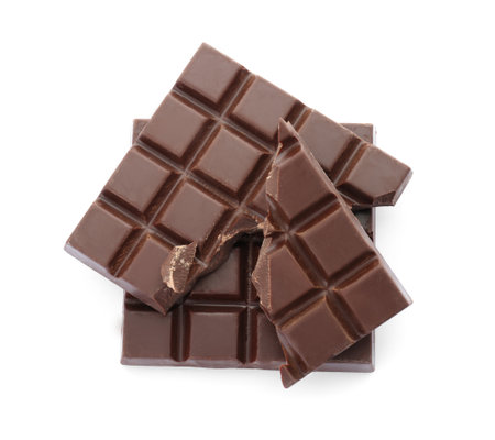 Delicious black chocolate on white background, top viewの写真素材