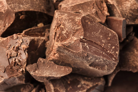 Delicious black chocolate chunks, closeupの写真素材