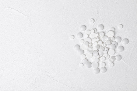 Pills on white background, flat layの写真素材