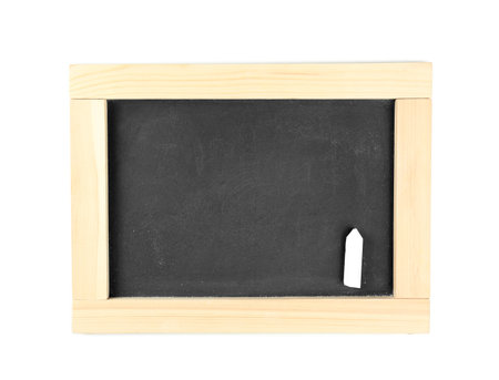 Small clean blackboard with chalk on white backgroundの写真素材
