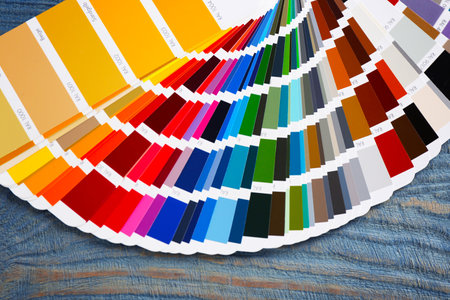 Color palette samples on wooden backgroundの写真素材