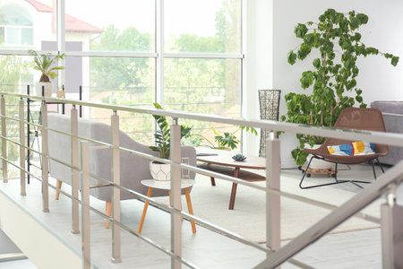 Elegant living room interior with comfortable sofa and coffee table