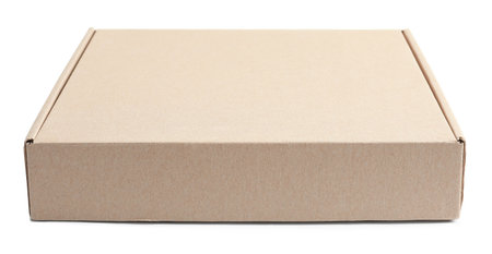 Mockup of cardboard pizza box on white backgroundの写真素材