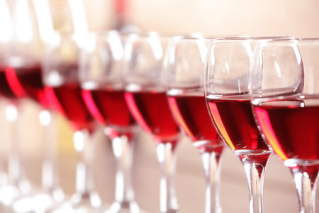 Glasses with delicious red wine, closeupの写真素材