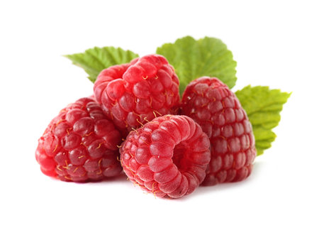 Delicious fresh ripe raspberries on white background