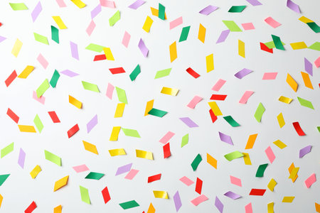 Colorful confetti on white background, top viewの写真素材