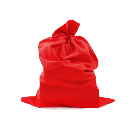Santa Claus red bag full of presents on white backgroundの写真素材