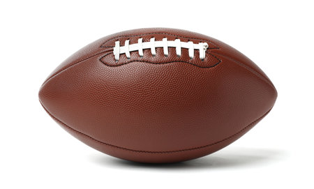 Leather American football ball on white backgroundの写真素材