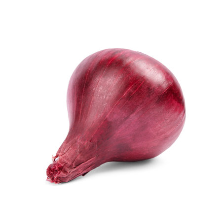 Ripe red onion on white backgroundの写真素材