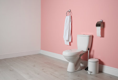 New ceramic toilet bowl in modern bathroomの写真素材
