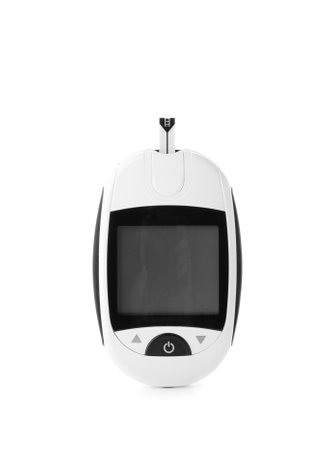 Digital glucometer on white background. Diabetes concept