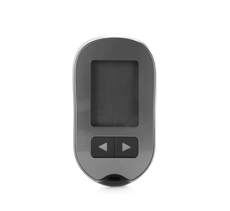 Digital glucometer on white background. Diabetes concept