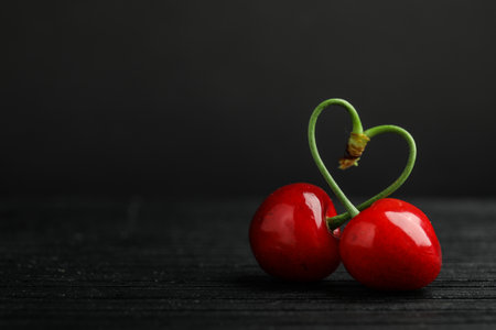 Sweet red cherry on tableの写真素材
