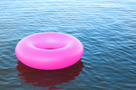 Inflatable ring floating on sea water. summer holidaysの写真素材