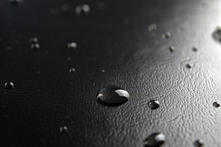 Many clean water drops on black backgroundの写真素材