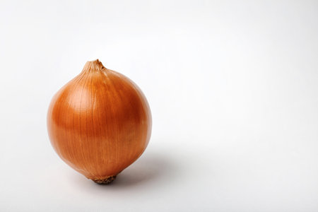 Fresh ripe onion bulb on light backgroundの写真素材