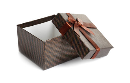 Empty open gift box on white backgroundの写真素材