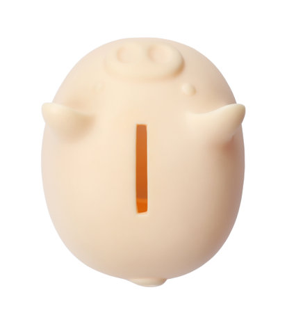 Cute piggy bank on white background, top view. money savingの写真素材
