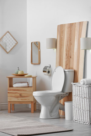 Toilet bowl in modern bathroom interiorの写真素材