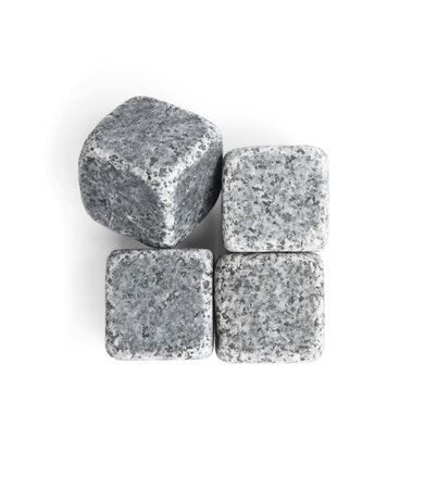 Whiskey stones on white background, top viewの写真素材