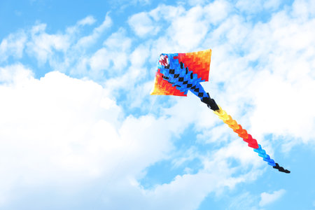 beautiful kite drifting in blue skyの写真素材