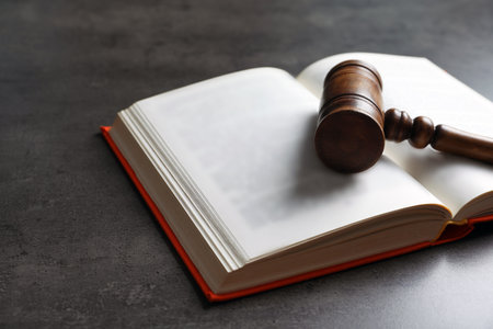 Wooden gavel and book on dark background. law conceptの写真素材