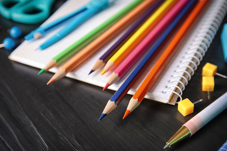 Different stationery on table, closeup. back to schoolの写真素材