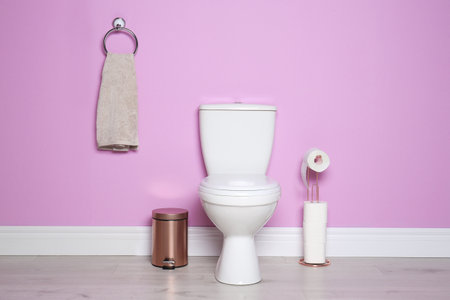 New ceramic toilet bowl in modern bathroomの写真素材