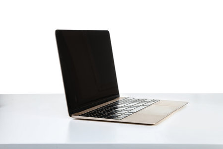 Laptop with blank screen on white background. modern technologyの写真素材