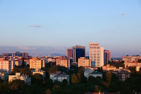 Picturesque view of the city with beautiful buildingsの写真素材