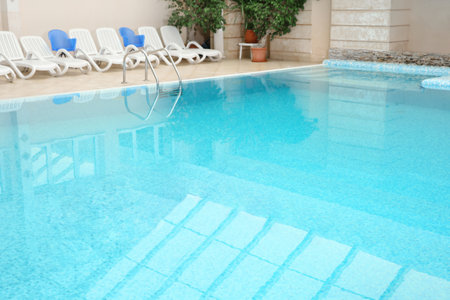 Swimming pool with refreshing blue water. Time to relaxのeditorial素材
