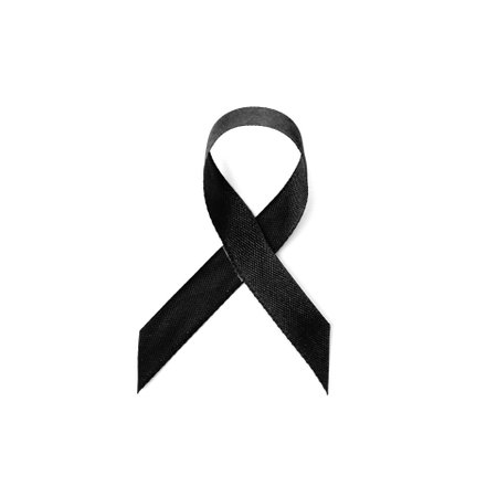 Black ribbon on white background. funeral accessoryの写真素材