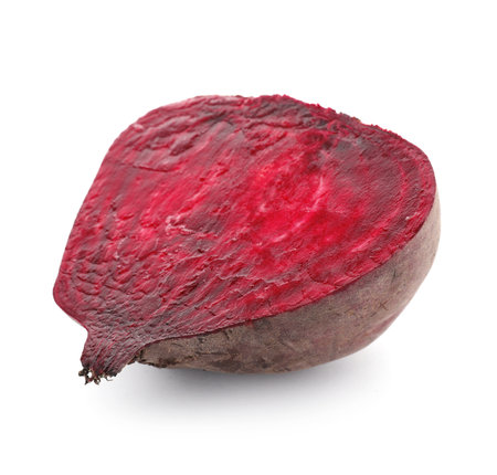 Cut beet on white background. Taproot vegetable