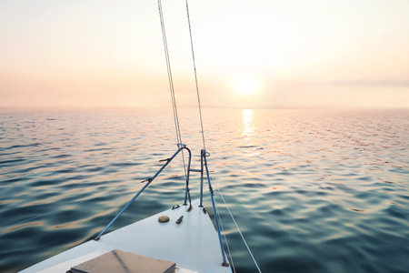Beautiful view of sea sunset from yacht