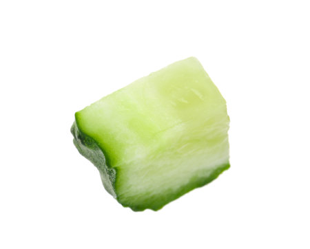 Slice of fresh cucumber on white backgroundの写真素材