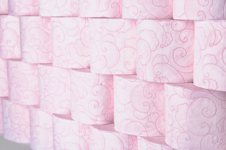 Many rolls of toilet paper as background. personal hygieneの写真素材