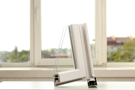 Sample of modern window profile on table indoorsの写真素材