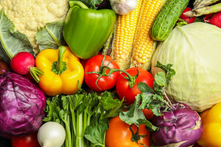 Assortment of fresh colorful vegetables, closeup. healthy foodの写真素材