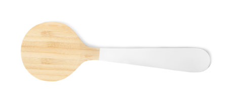 Kitchen utensil made of bamboo on white background, top viewの写真素材