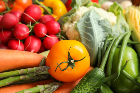 Assortment of fresh colorful vegetables, closeup. healthy foodの写真素材