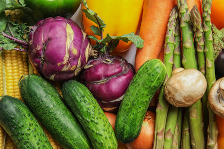 Assortment of fresh colorful vegetables, closeup. healthy foodの写真素材