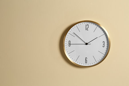 Stylish clock and space for text on color background. time managementの写真素材