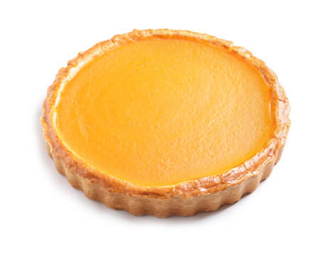 Fresh delicious homemade pumpkin pie on white backgroundの写真素材