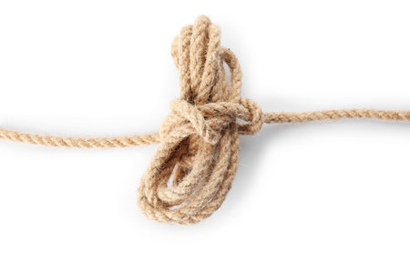Bundle of hemp rope on white backgroundの写真素材