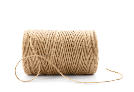 Spool of hemp rope on white backgroundの写真素材