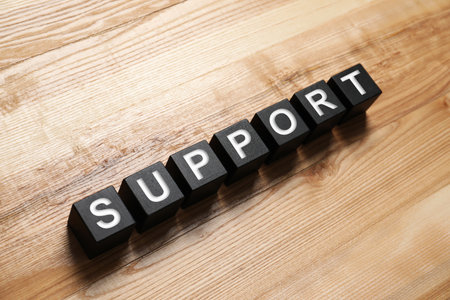 Cubes with word SUPPORT on wooden background. technical serviceの写真素材